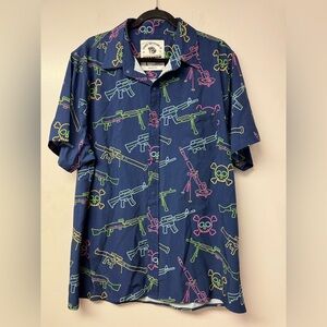 Savage Tacticians Neon Lights & Gun Fights Shirt Large Tactical Skull Button Up